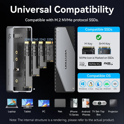 Vention 40Gbps M.2 NVMe SSD Enclosure Case M.2 to USB 4.0 Adapter for M.2 NVME USB Type C Gen External Enclosure SSD Box Case