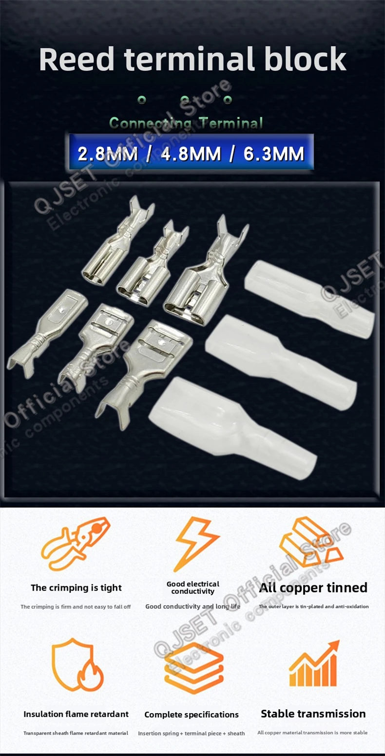 100Pcs 2.8mm 4.8mm 6.3mm Plug Spring Female Male Spade Cold Crimp Terminals Connector Car Speaker Electrical Wire Connectors Set