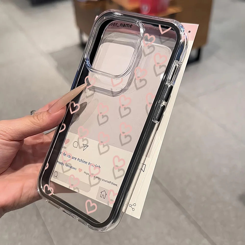 Love Heart Phone Case For iPhone 17 Case iPhone 13 16 15 11 12 14 Pro Max 17 Air Silicone 2 IN 1 Shockproof Soft Clear Cover