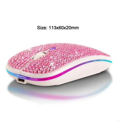 Rechargeable 2.4GHz Bluetooth-compatible Wireless Mouse with Crystal Diamond for Rhinestone RGB Backlit Great Gift for H