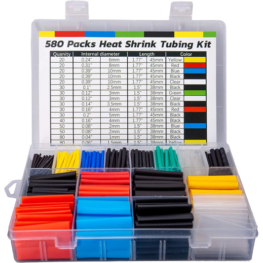 580/560Pcs Heat Shrink Tubing Kit EVA Material in 6 Colors 11 Sizes -