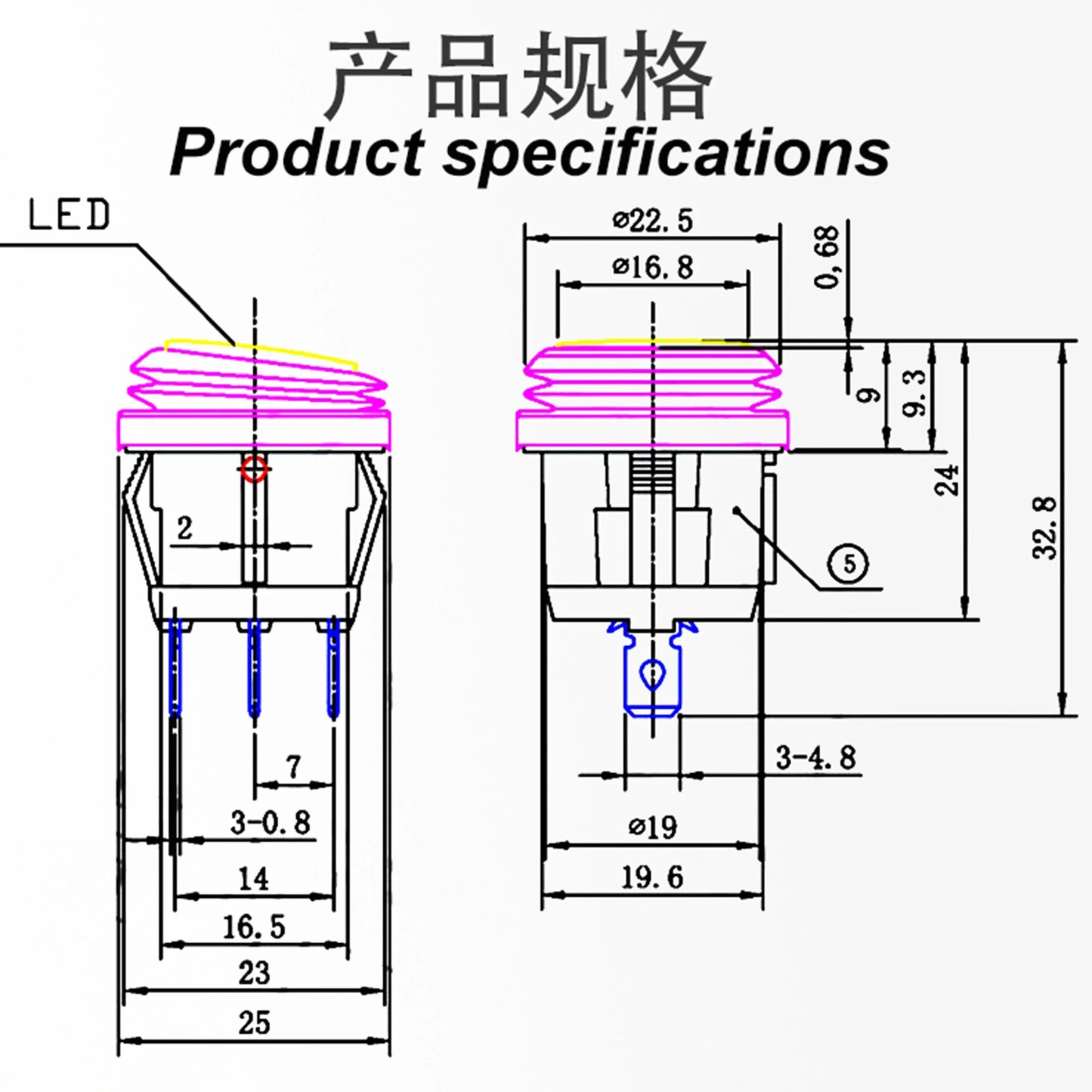 5PCS ON/OFF Round Waterproof Boat LED Rocker Switch Light 12V 220V Power Button Switch On Off On Toggle Boat