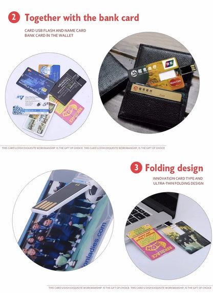 20 PCS/LOT USB Credit Card 2.0 3.0 pendrive 1GB 2GB 4GB 8GB 16GB 32GB 64GB 128GB memorias cle memory stick Business Card usb