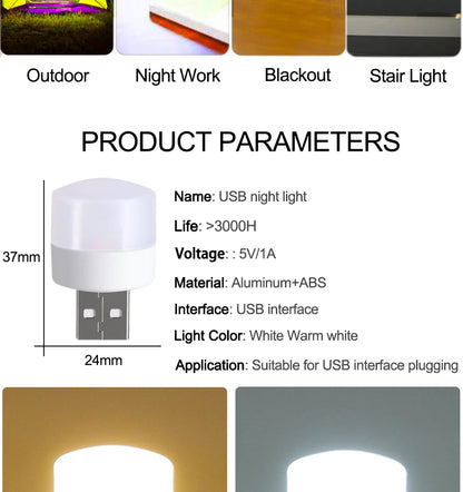 Mini USB Night Light LED Plug Lamp 1W Super Bright Eye Protection USB Book Light Computer Mobile Power Charging USB LED