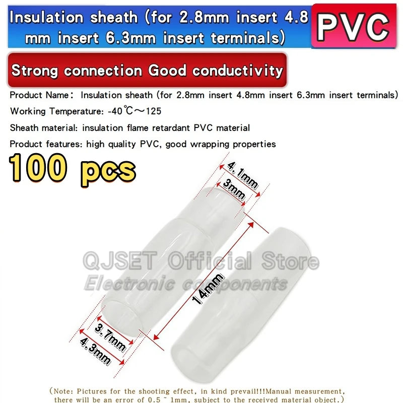 100Pcs 2.8mm 4.8mm 6.3mm Plug Spring Female Male Spade Cold Crimp Terminals Connector Car Speaker Electrical Wire Connectors Set