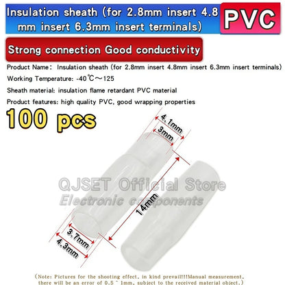 100Pcs 2.8mm 4.8mm 6.3mm Plug Spring Female Male Spade Cold Crimp Terminals Connector Car Speaker Electrical Wire Connectors Set