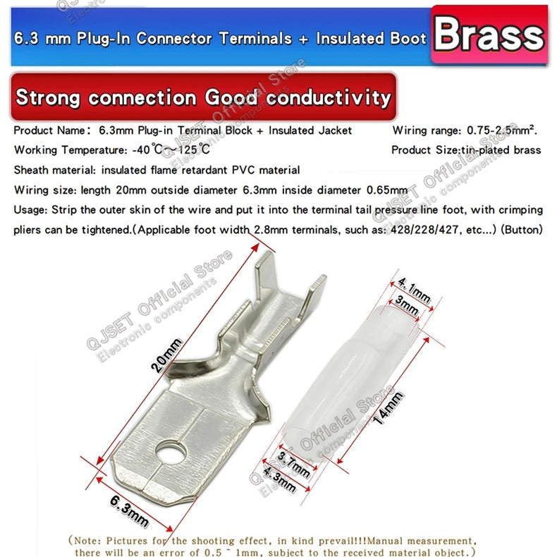 100Pcs 2.8mm 4.8mm 6.3mm Plug Spring Female Male Spade Cold Crimp Terminals Connector Car Speaker Electrical Wire Connectors Set