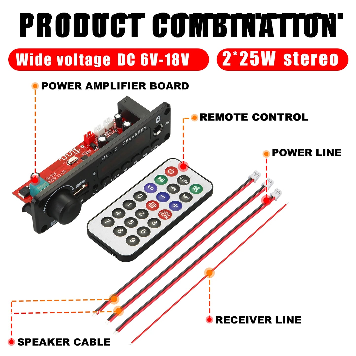 NEW 200W  Amplifier Bluetooth DIY MP3 WAV Decoder Board DC 12V 100W  Wireless Car USB MP3 Player TF Card Slot USB FM with Mic