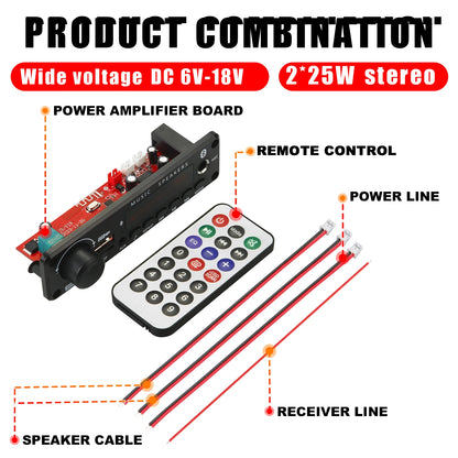 NEW 200W  Amplifier Bluetooth DIY MP3 WAV Decoder Board DC 12V 100W  Wireless Car USB MP3 Player TF Card Slot USB FM with Mic