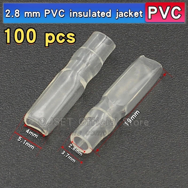 100Pcs 2.8mm 4.8mm 6.3mm Plug Spring Female Male Spade Cold Crimp Terminals Connector Car Speaker Electrical Wire Connectors Set