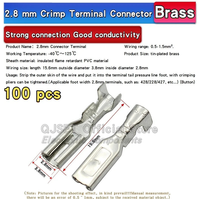 100Pcs 2.8mm 4.8mm 6.3mm Plug Spring Female Male Spade Cold Crimp Terminals Connector Car Speaker Electrical Wire Connectors Set