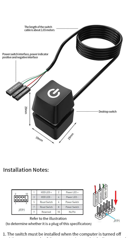 TEUCER 1.65/5/10m LED Lights Computer Desktop Switch PC Motherboard External Start Power Button Extension Cable for Home Office