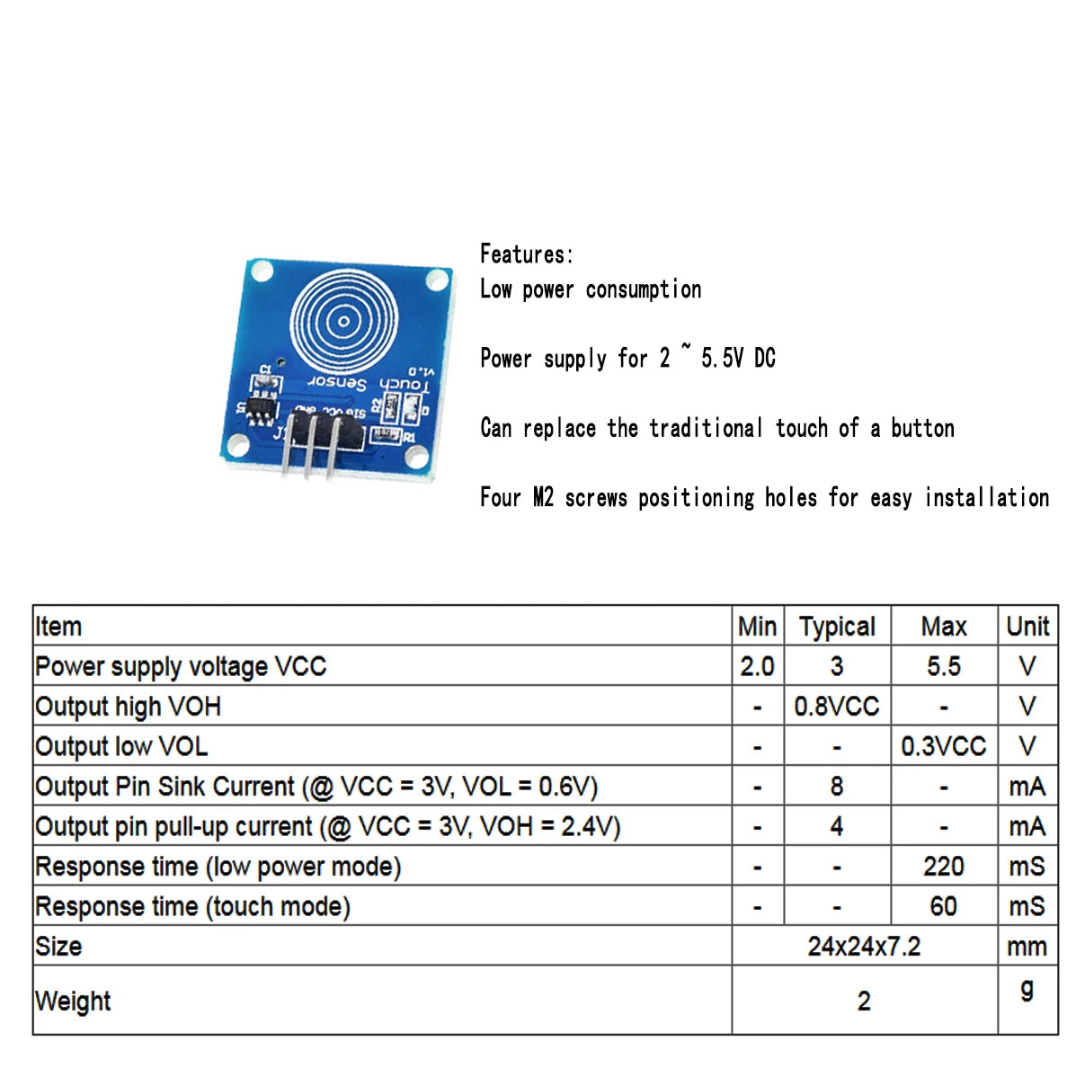 TTP223 Touch Key Switch Module Touching Button Self-Locking/No-Locking Capacitive Switches Single Channel Reconstruction