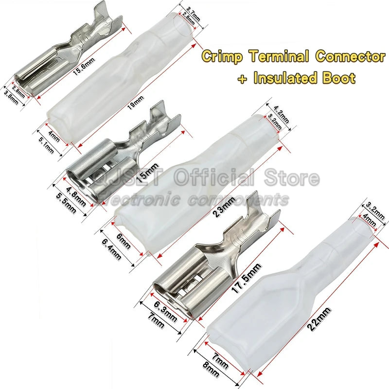 100Pcs 2.8mm 4.8mm 6.3mm Plug Spring Female Male Spade Cold Crimp Terminals Connector Car Speaker Electrical Wire Connectors Set