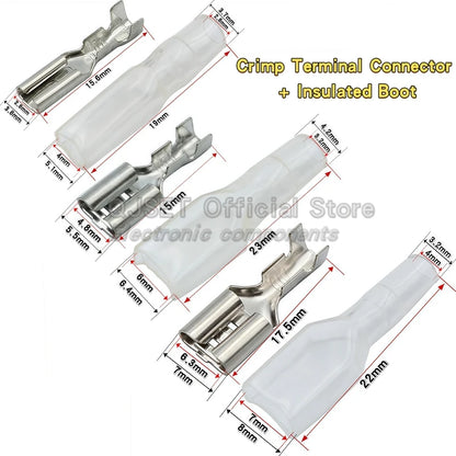 100Pcs 2.8mm 4.8mm 6.3mm Plug Spring Female Male Spade Cold Crimp Terminals Connector Car Speaker Electrical Wire Connectors Set