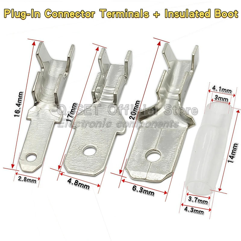 100Pcs 2.8mm 4.8mm 6.3mm Plug Spring Female Male Spade Cold Crimp Terminals Connector Car Speaker Electrical Wire Connectors Set