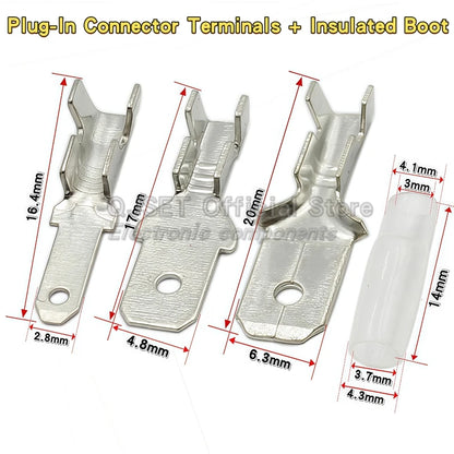 100Pcs 2.8mm 4.8mm 6.3mm Plug Spring Female Male Spade Cold Crimp Terminals Connector Car Speaker Electrical Wire Connectors Set