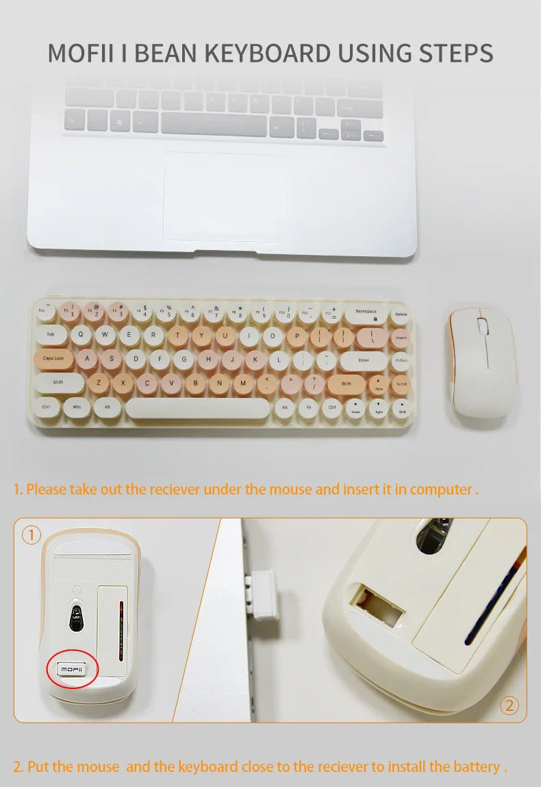 MOFII Wireless Keyboard and Mouse, Cute Colorful 68 Round Keycap Compact Keyboard for Computer, Computer, Desktop, Laptop
