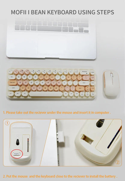 MOFII Wireless Keyboard and Mouse, Cute Colorful 68 Round Keycap Compact Keyboard for Computer, Computer, Desktop, Laptop