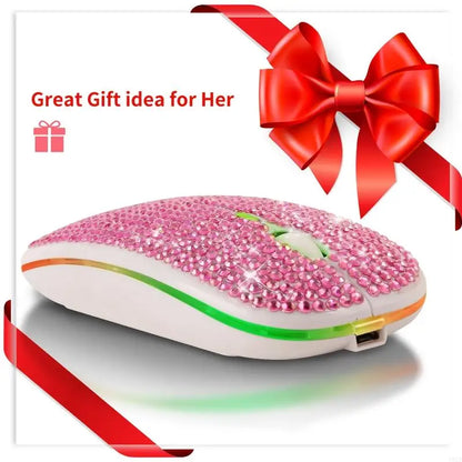 Rechargeable 2.4GHz Bluetooth-compatible Wireless Mouse with Crystal Diamond for Rhinestone RGB Backlit Great Gift for H