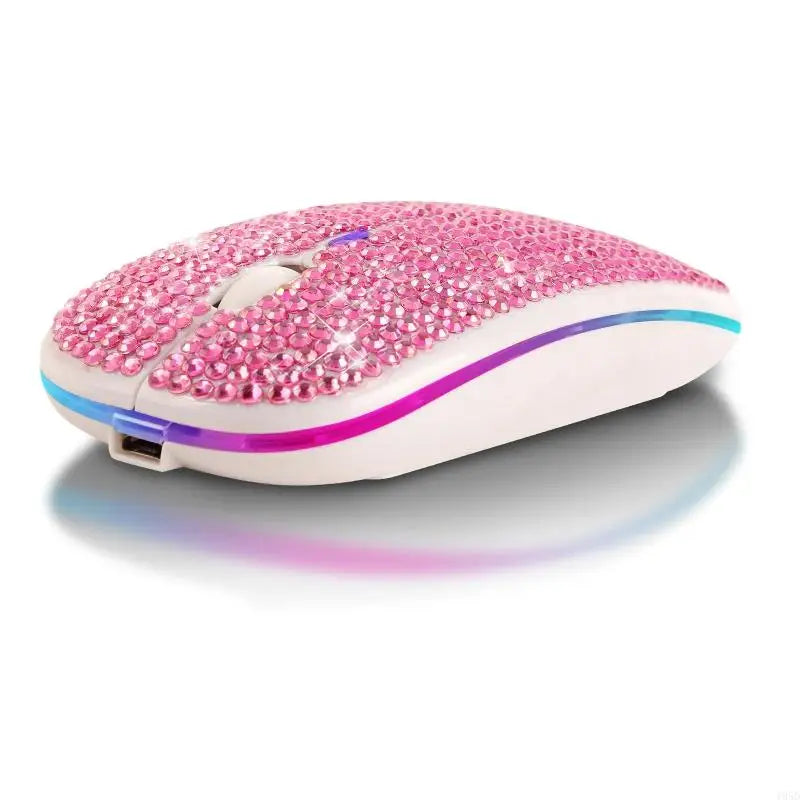 Rechargeable 2.4GHz Bluetooth-compatible Wireless Mouse with Crystal Diamond for Rhinestone RGB Backlit Great Gift for H