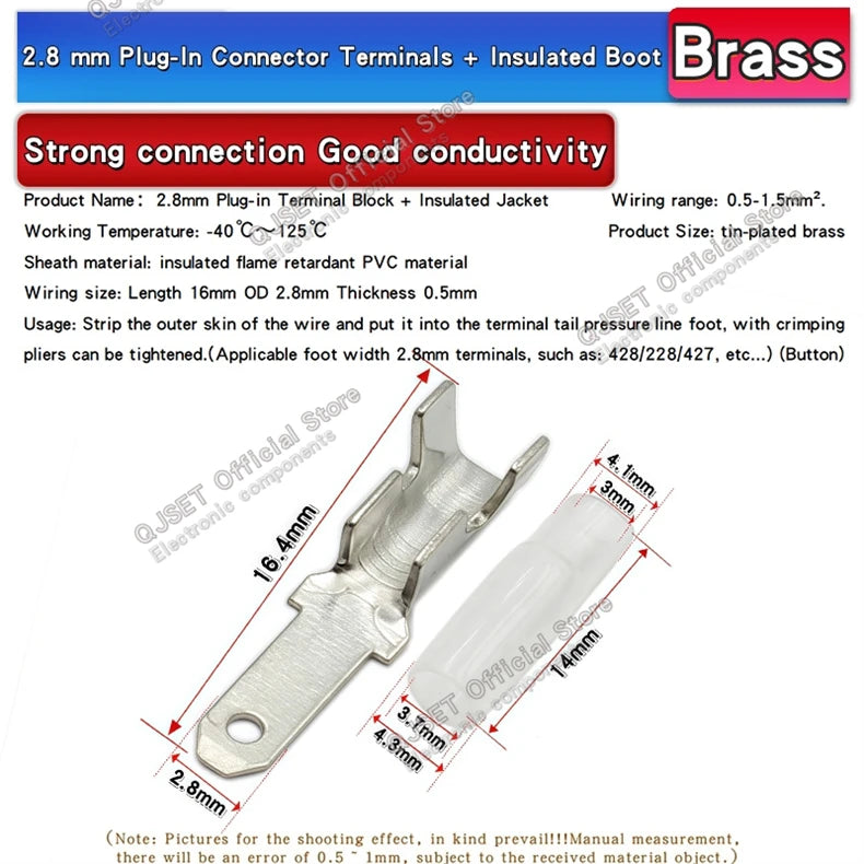 100Pcs 2.8mm 4.8mm 6.3mm Plug Spring Female Male Spade Cold Crimp Terminals Connector Car Speaker Electrical Wire Connectors Set