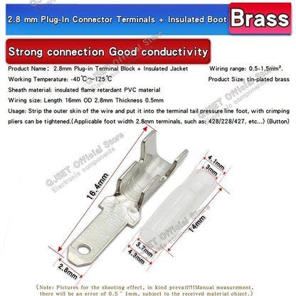 100Pcs 2.8mm 4.8mm 6.3mm Plug Spring Female Male Spade Cold Crimp Terminals Connector Car Speaker Electrical Wire Connectors Set