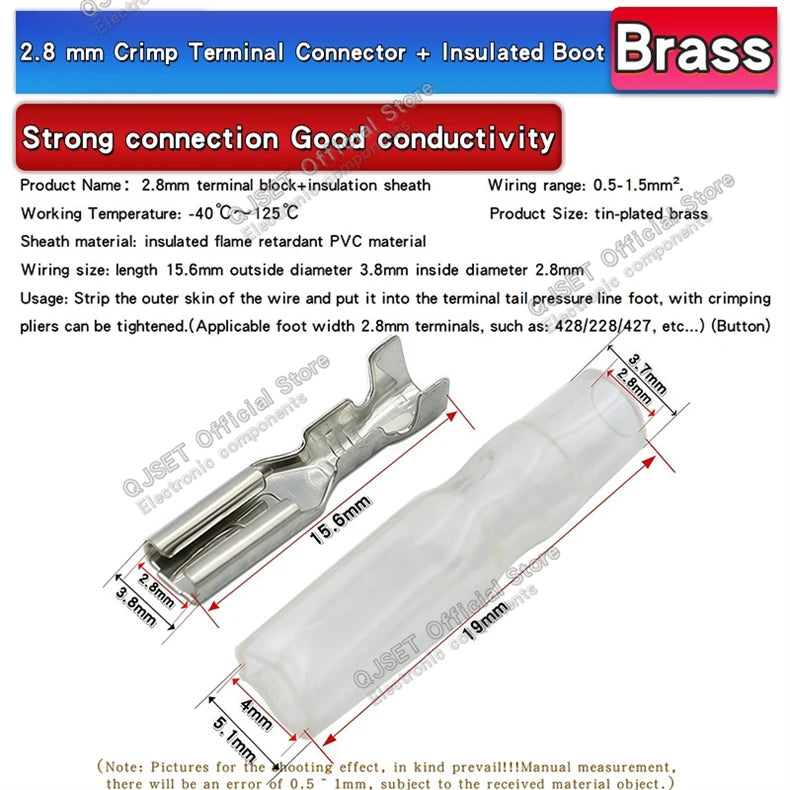 100Pcs 2.8mm 4.8mm 6.3mm Plug Spring Female Male Spade Cold Crimp Terminals Connector Car Speaker Electrical Wire Connectors Set