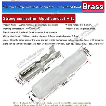 100Pcs 2.8mm 4.8mm 6.3mm Plug Spring Female Male Spade Cold Crimp Terminals Connector Car Speaker Electrical Wire Connectors Set