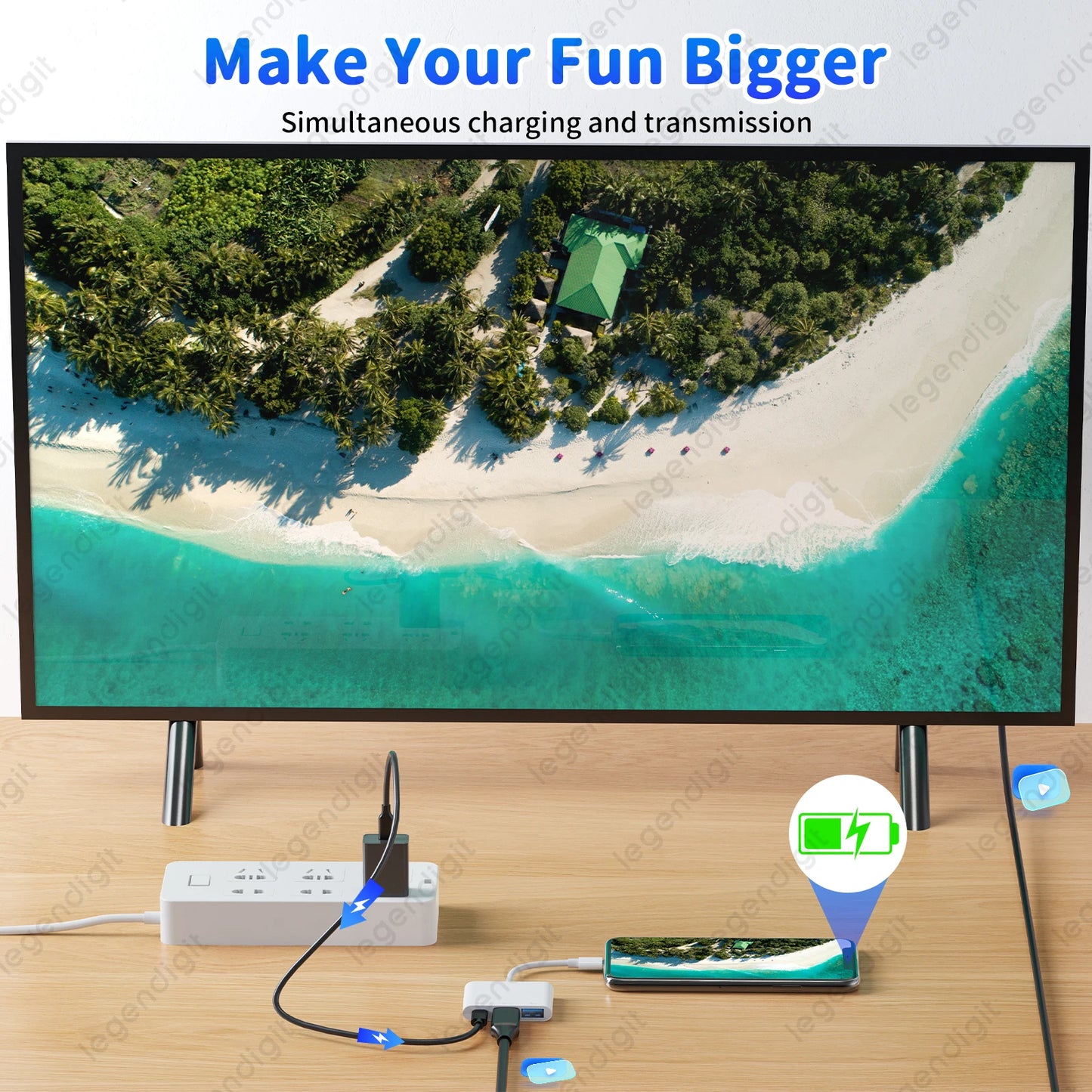 HDTV Adapter 1080P HD Plug&Play OTG Adapter USBA Converter with Charging Port iPhone to HDTV Adapter for Projector/Monitor/TV