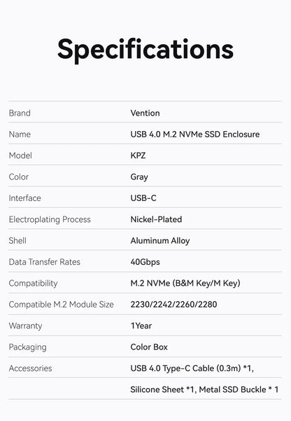 Vention 40Gbps M.2 NVMe SSD Enclosure Case M.2 to USB 4.0 Adapter for M.2 NVME USB Type C Gen External Enclosure SSD Box Case