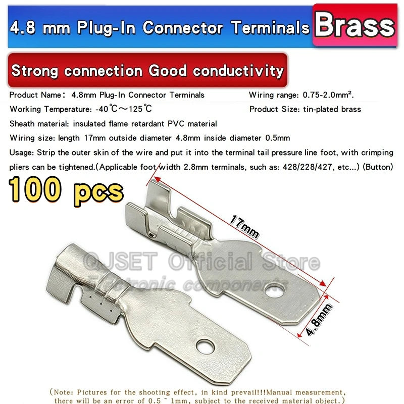 100Pcs 2.8mm 4.8mm 6.3mm Plug Spring Female Male Spade Cold Crimp Terminals Connector Car Speaker Electrical Wire Connectors Set