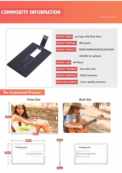 20 PCS/LOT USB Credit Card 2.0 3.0 pendrive 1GB 2GB 4GB 8GB 16GB 32GB 64GB 128GB memorias cle memory stick Business Card usb