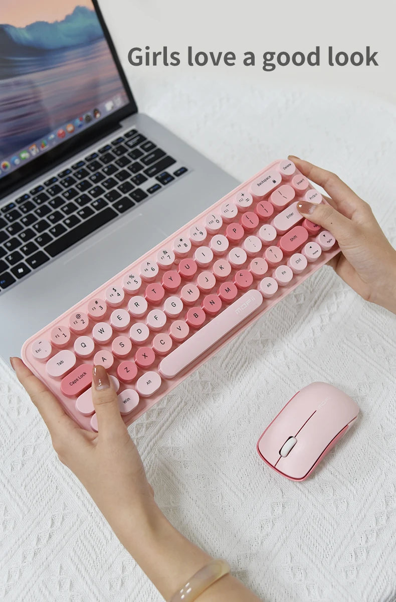 MOFII Wireless Keyboard and Mouse, Cute Colorful 68 Round Keycap Compact Keyboard for Computer, Computer, Desktop, Laptop