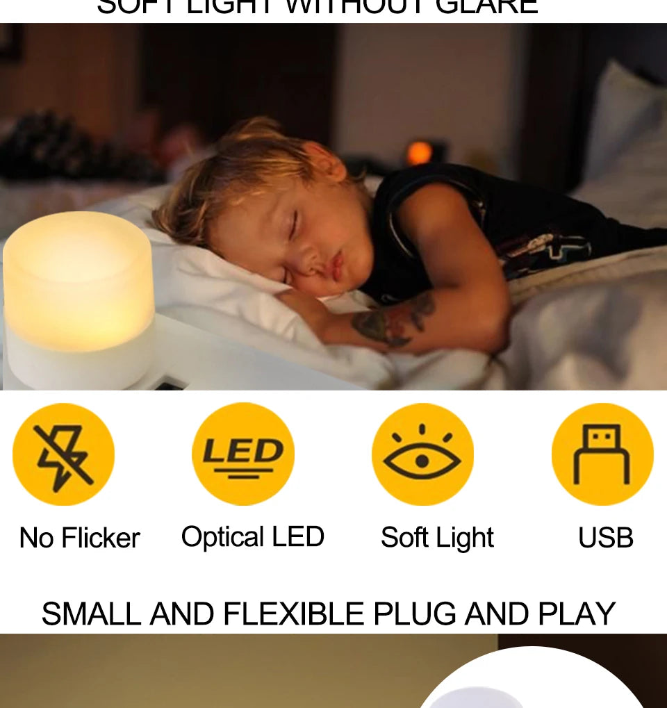 Mini USB Night Light LED Plug Lamp 1W Super Bright Eye Protection USB Book Light Computer Mobile Power Charging USB LED