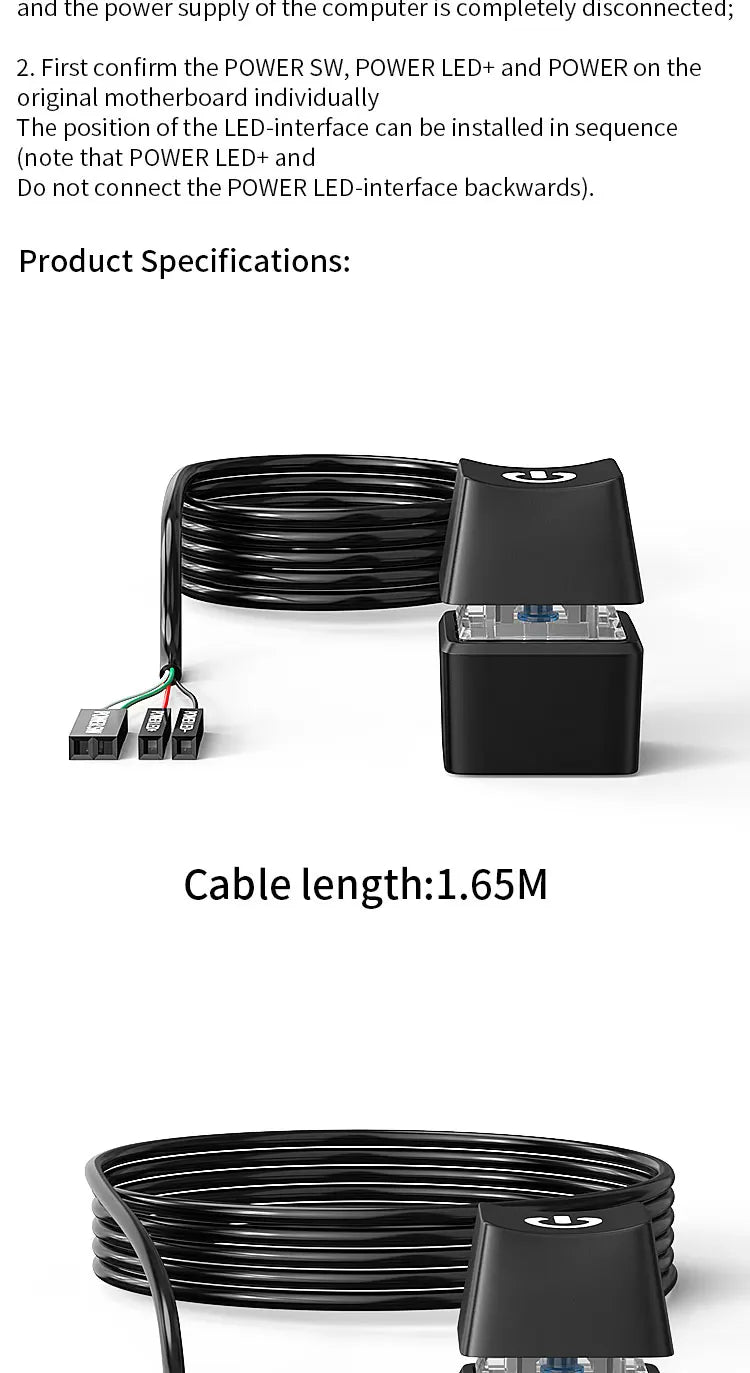 TEUCER 1.65/5/10m LED Lights Computer Desktop Switch PC Motherboard External Start Power Button Extension Cable for Home Office