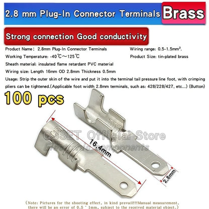 100Pcs 2.8mm 4.8mm 6.3mm Plug Spring Female Male Spade Cold Crimp Terminals Connector Car Speaker Electrical Wire Connectors Set