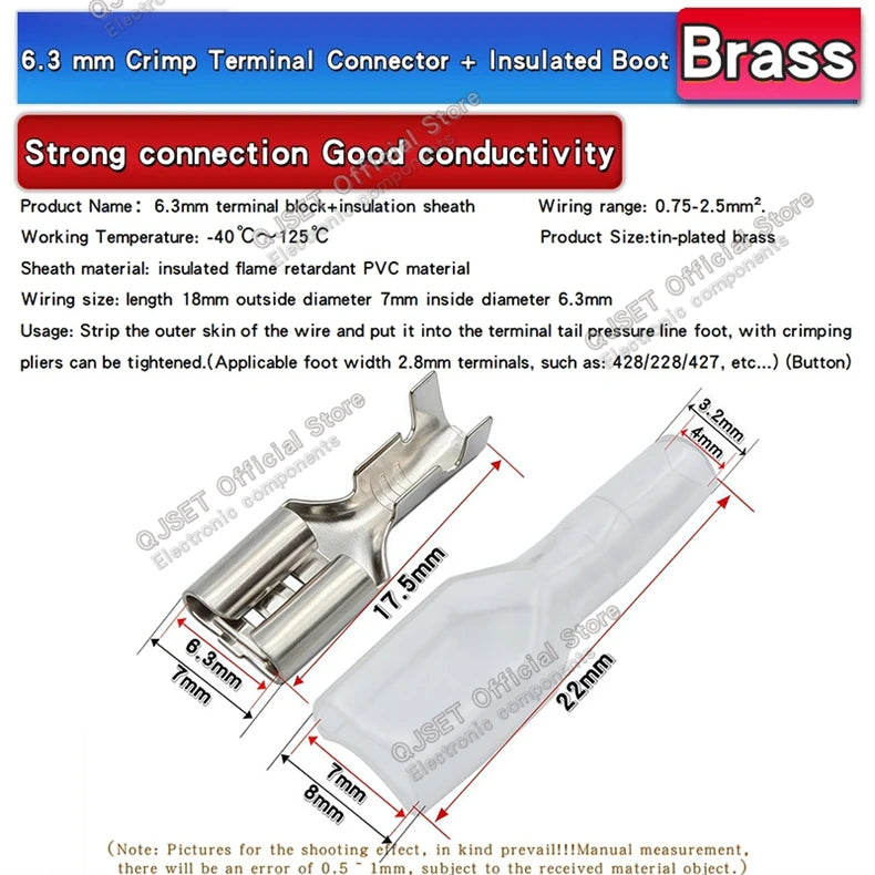 100Pcs 2.8mm 4.8mm 6.3mm Plug Spring Female Male Spade Cold Crimp Terminals Connector Car Speaker Electrical Wire Connectors Set