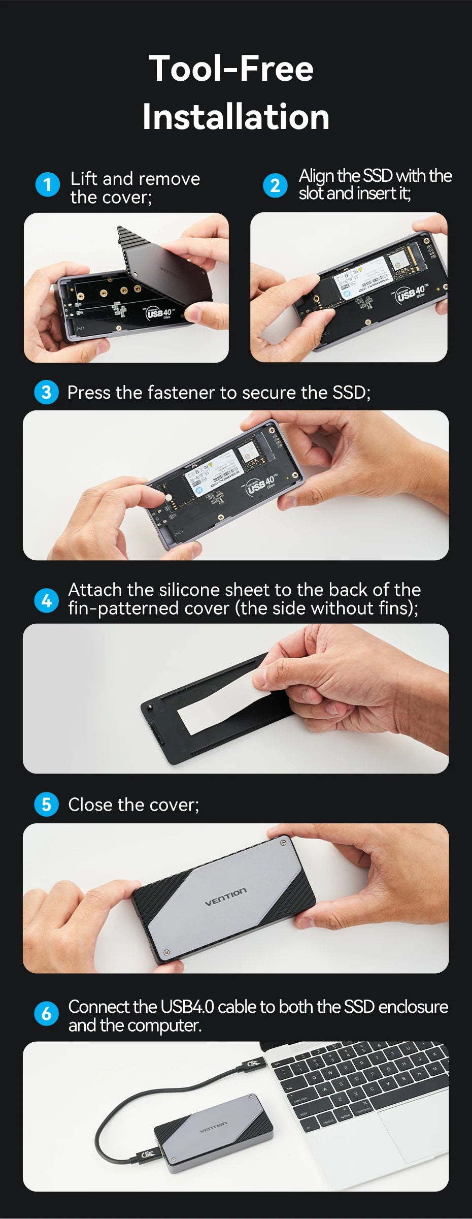 Vention 40Gbps M.2 NVMe SSD Enclosure Case M.2 to USB 4.0 Adapter for M.2 NVME USB Type C Gen External Enclosure SSD Box Case