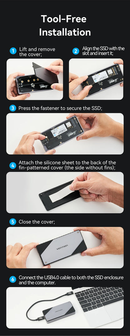 Vention 40Gbps M.2 NVMe SSD Enclosure Case M.2 to USB 4.0 Adapter for M.2 NVME USB Type C Gen External Enclosure SSD Box Case