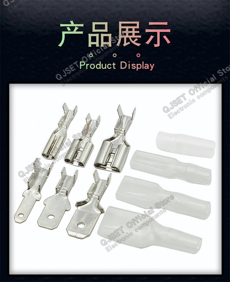 100Pcs 2.8mm 4.8mm 6.3mm Plug Spring Female Male Spade Cold Crimp Terminals Connector Car Speaker Electrical Wire Connectors Set