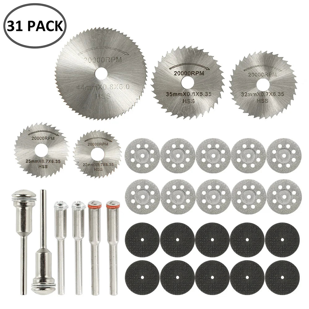 6-32Pcs Mini Circular Saw Blade Set Sanding Grinding Wheel Cutting Disc for Dremel Accessories Metal Cutting Rotary Tools