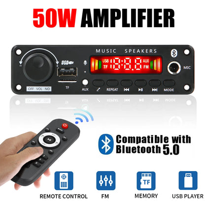 NEW 200W  Amplifier Bluetooth DIY MP3 WAV Decoder Board DC 12V 100W  Wireless Car USB MP3 Player TF Card Slot USB FM with Mic