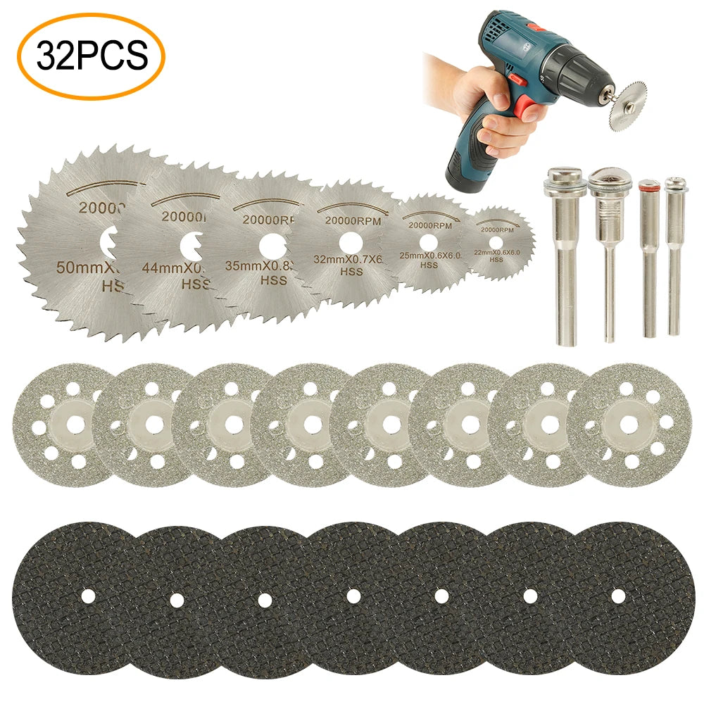 6-32Pcs Mini Circular Saw Blade Set Sanding Grinding Wheel Cutting Disc for Dremel Accessories Metal Cutting Rotary Tools