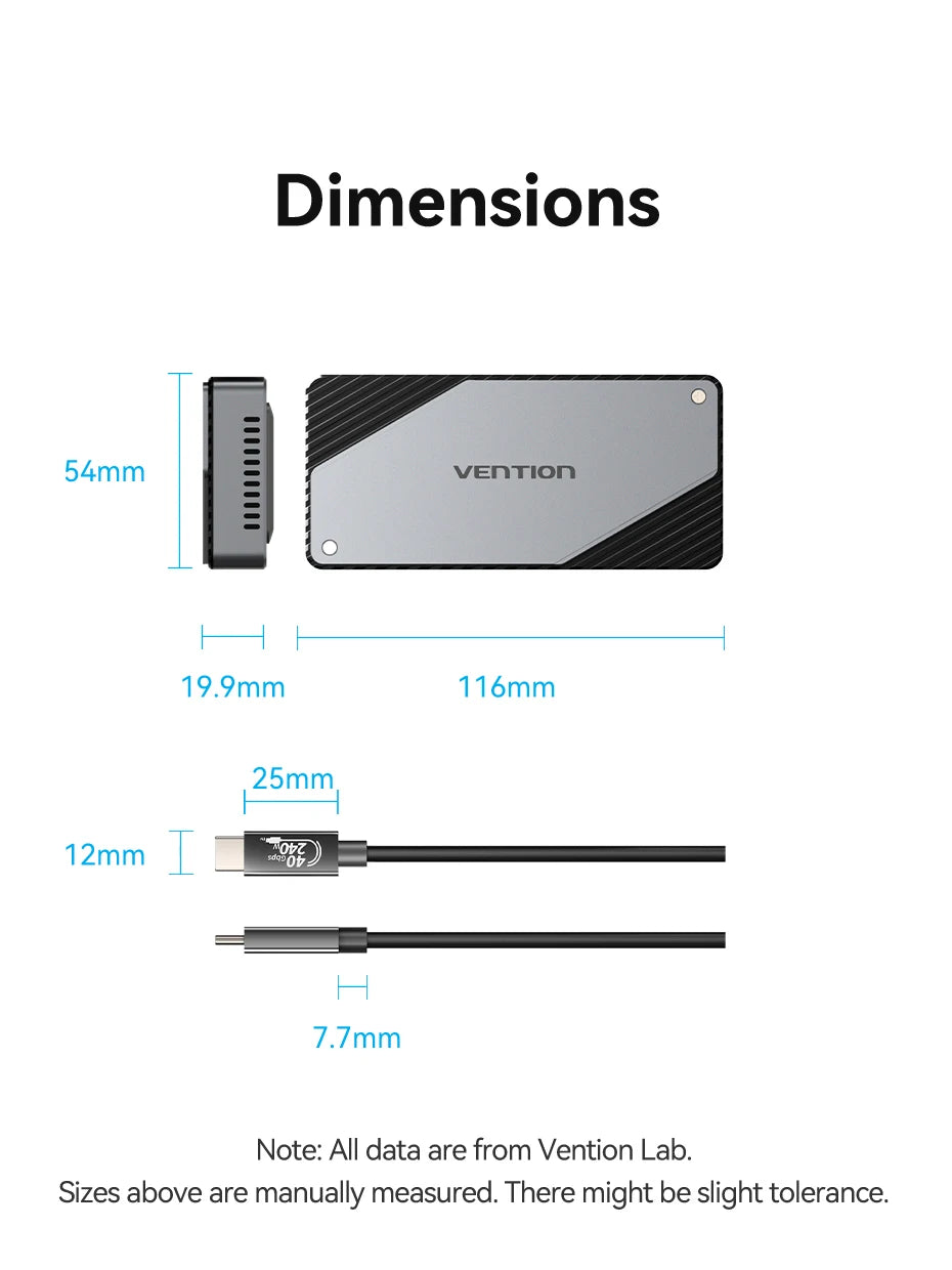 Vention 40Gbps M.2 NVMe SSD Enclosure Case M.2 to USB 4.0 Adapter for M.2 NVME USB Type C Gen External Enclosure SSD Box Case