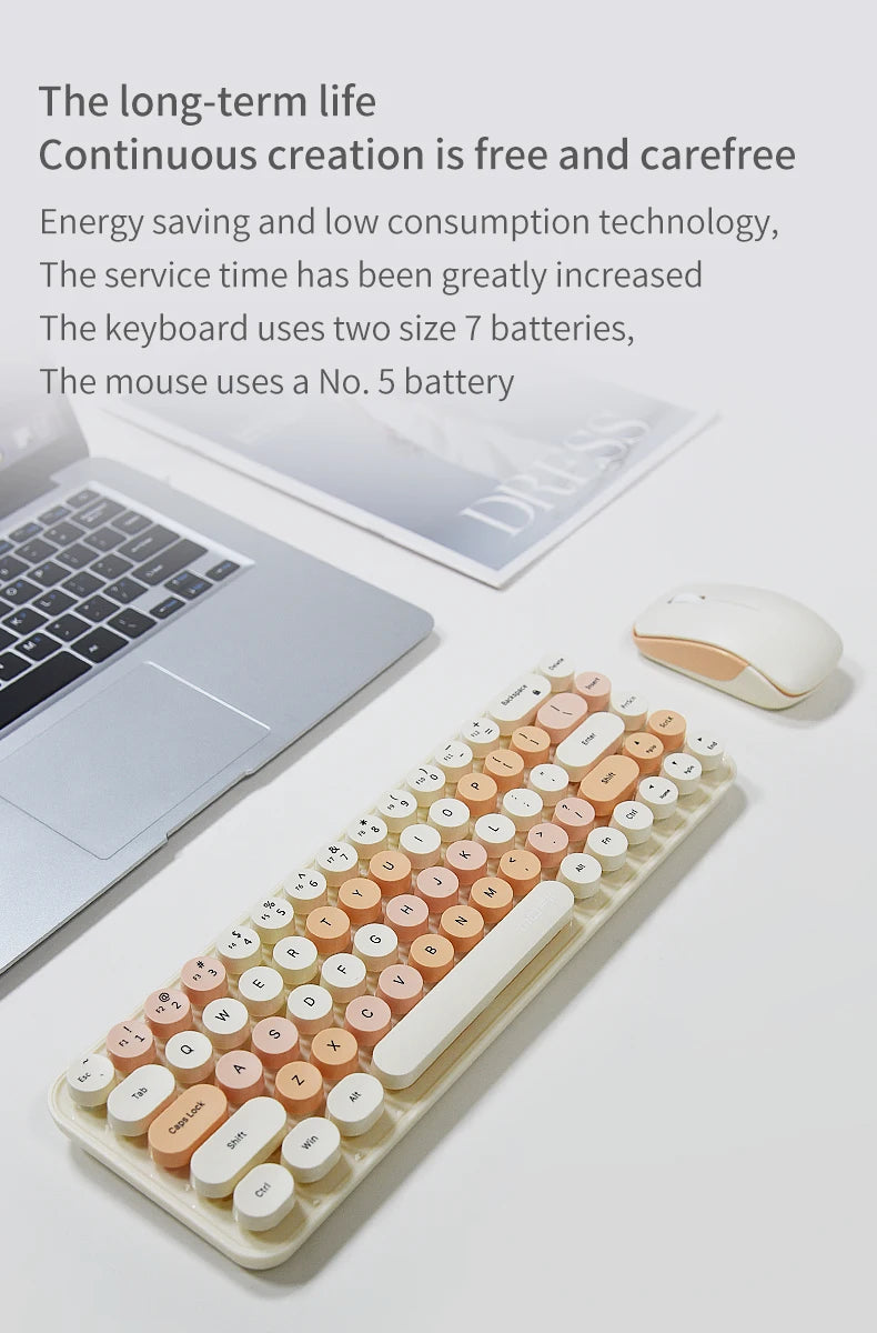 MOFII Wireless Keyboard and Mouse, Cute Colorful 68 Round Keycap Compact Keyboard for Computer, Computer, Desktop, Laptop