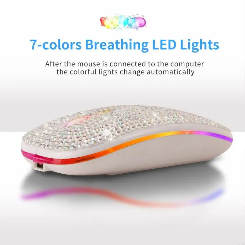 Rechargeable 2.4GHz Bluetooth-compatible Wireless Mouse with Crystal Diamond for Rhinestone RGB Backlit Great Gift for H