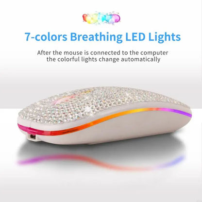 Rechargeable 2.4GHz Bluetooth-compatible Wireless Mouse with Crystal Diamond for Rhinestone RGB Backlit Great Gift for H