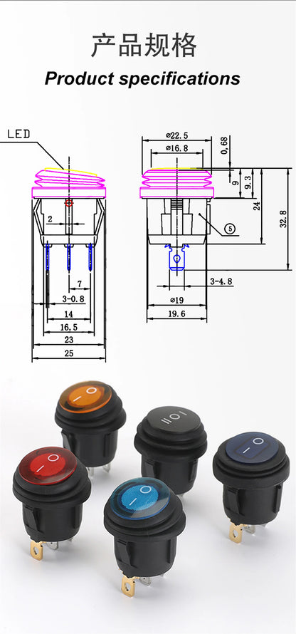 5PCS ON/OFF Round Waterproof Boat LED Rocker Switch Light 12V 220V Power Button Switch On Off On Toggle Boat
