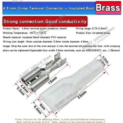 100Pcs 2.8mm 4.8mm 6.3mm Plug Spring Female Male Spade Cold Crimp Terminals Connector Car Speaker Electrical Wire Connectors Set
